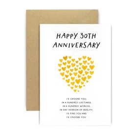 Huxters 30th Anniversary Card for Husband or Wife - 30 Years of Love I would FInd you Choose You Hundred Times Weddings Anniversaries Love - 14.8cm (30 Years)