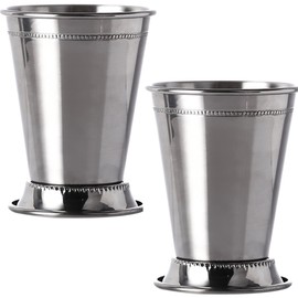 HningBuyox 2 Pack Mint Julep Cups, 12 OZ Silver Julep Glasses, Classic Stainless Steel Cocktail Glasses with Beaded Trim Border for Party Beer Juice Beverage Bar Home Restaurant