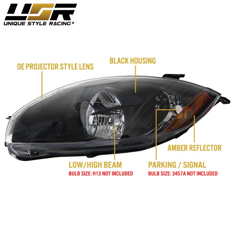 DEPO UPGRADE Black Replacement Front Headlights (Left + Right) Compatible