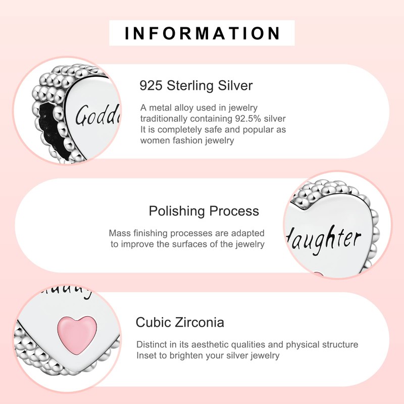 EZ Tuxedo Goddaughter Heart Charms 925 Sterling Silver Bead with