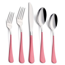Moxinox 20-Piece pink Silverware Set, 18/0 Stainless Steel pink Handle Flatware Set, Service for 4, Modern Cutlery Set Includes Dinner Knives Forks Spoons, Mirror Polished, Dishwasher Safe