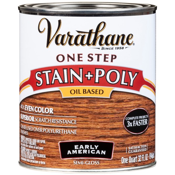 Rust-Oleum Varathane 225249H One-Step Wood Stain & Polyurethane, Quart, Early American