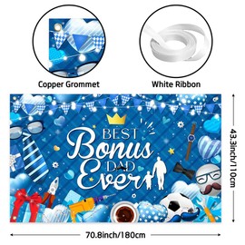 Wollmix Happy Bonus Dad Father's Day Decorations Backdrop Banners Gifts from Daughter for Men Best Bonus Dad Ever Party Supplies Family Photo Booth Prop Sign 70.8x43.3 Inch