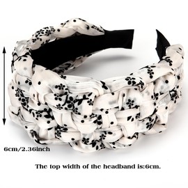 NARUNING Printed Fashion Wide Brim Chiffon Headband, Women's High Elastic Braid Hairbands, Organza Cross Braided Headbands, Hair Accessories for Girls and Women 1-Pack (Printed White, One Size)