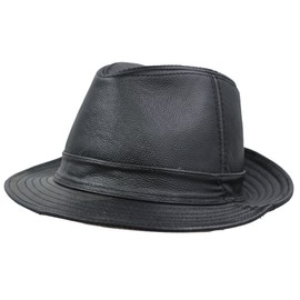 IFSUN Men & Women's Cowhide Jazz Hat Short Brim Suede Leather Fedora Hat (Black, Medium/53-55CM)