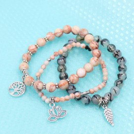 UEUC Tree of Life Yoga Healing Stone Bracelets,Multilayer Lotus Chakra Stone Reiki Bracelet Sets,Anxiety Crystal Natural Stone,for Women Stress Relief