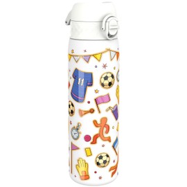 Ion8 Vacuum Insulated Steel Water Bottle, 500 ml/17 oz, Leak Proof, Easy to Open, Secure Lock, Dishwasher Safe, Fits Cup Holders, Carry Handle, Scratch Resistant, Metal Water Bottle, Football Design