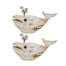 E-view Wood Whale Statue Wooden Nautical Decor for Home - Antique Fish Figures Decoration Animal Statues Beach Themed Wall Art (Whale Figurine x 2)
