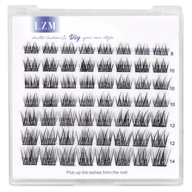 LZM Individual Lashes Natural LookFalse Eyelashes 8-14 mm D Curl DIY At Home Thin Band Cat Eye Lashes (Wishes-D Curl)