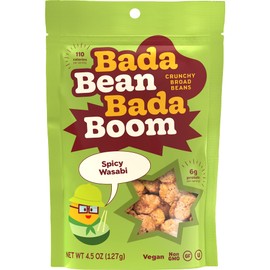 Bada Bean Bada Boom - Plant-Based Protein, Gluten Free, Vegan, Crunchy Roasted Broad (Fava) Bean Snacks, 110 Calories per Serving, Spicy Wasabi, 4.5 Ounce (12 Count)