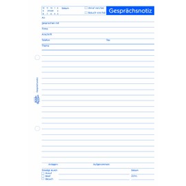AVERY Zweckform 1210 Conversation Note (A5, Tear-Off Pad, Glued at the Top, 50 Sheets) White