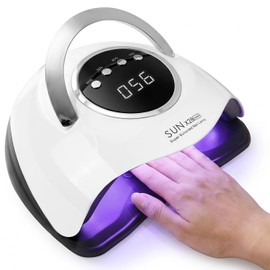 Qixeva UV Lamp for Gel Nails, 380 W UV Lamps, Nails with 90 Beads, 4 Timers, LED Display, Smart Sensor, LED Nail Dryer with Handle for Manicure, Home and Salon, Curing Tool for Fingers, Toenails