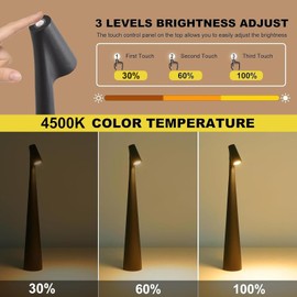 Cordless Rechargeable Table Lamps for Bedroom,Set of 2 Small Touch Bedside Lamps for Nightstand,Portable Waterproof Dimmable 3 Levels Brightness Battery Outdoor Patio LED Desk Light for Reading Dining