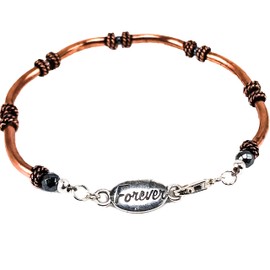 Copper Bracelet with Engraved Sterling Silver Forever Message Charm Bead (7.25, Beaded)