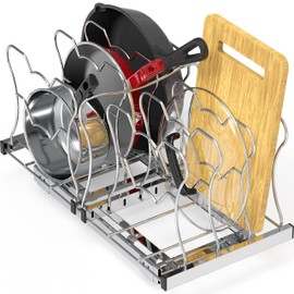 Simple Houseware Organizer Pull Out Under Cabinet Sliding Shelf for Kitchen,Bathroom, Pantry Pan and Pot Lid, Silver