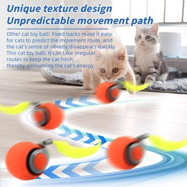 FXBUAF Speedy Tail 2.0, Automatic Moving Cat Toy Ball with Tail, Smart Interactive Cat Toy Ball, Two Speed Adjustment(Orange + Blue)