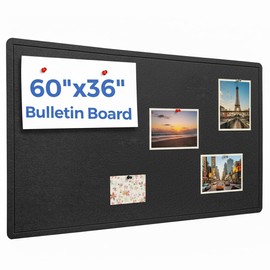 DexBoard 60 x36 inch Large Bulletin Board for Wall | Felt Pin Board with 30 Push Pins | Foldable Picture Display Board for Home, Office & School | Self-Adhesive Mounting (Black)