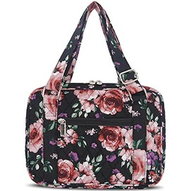 Lost Deer Bible Covers Adjustable Shoulder Straps Scripture Book Case Bags for Women, Roses Quilted Cotton Cloth Bible Case Large 10x7x2.7 Inches