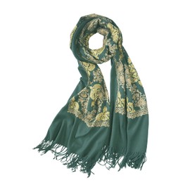 Urban CoCo Women's Embroidered Oversize Tassel Shawl Scarf (#2-Dark Green)
