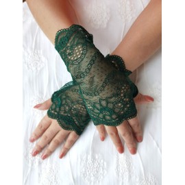 YHDDYG Women Lace Glove Fingerless Party Gloves S62, Green, One Size