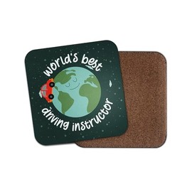 World's Best Driving Instructor Square Coaster - Teacher Car Learner Christmas Illustration Boys Girls Kitchen Family Drinks Home #81619