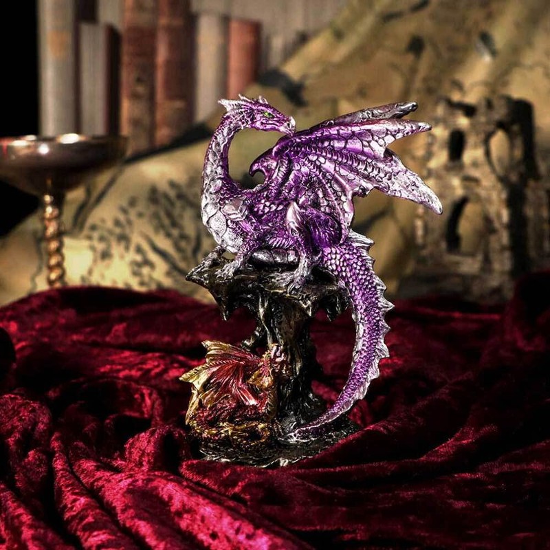 Nemesis Now Hatchling Protection Dragon and Dragonling Parent Figurine Purple