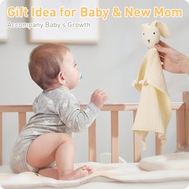 Kniros Baby Security Blanket for Unisex, Cotton Muslin Baby Lovey, Soft & Breathable Lovie Baby Gifts for Boys and Girls LNGYRBMY