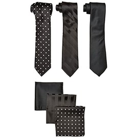 STACY ADAMS mens 3 Pack Satin Solid Striped Dots With Pocket Squares Necktie, Black, One Size US