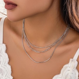 Necklaces for Women Dainty Gold Silver Layered Necklaces Stack Paperclip Chain Herringbone Box Chain Necklace Jewelry Gifts
