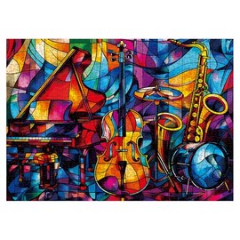 BBOLDIN Rompecabezas de Música de Vidrieras para Adultos, 1000 Piezas, Arte Colorido, Piano y Violín
