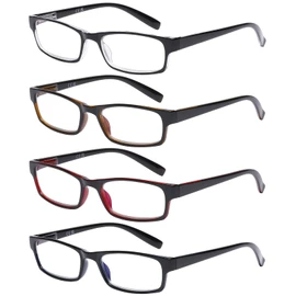 DOOViC Blue Light Blocking Reading Glasses 4 Pack Stylish Classic Style Quality Computer Readers for Men Women 1.25