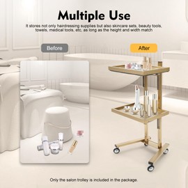 Folding Trolley Barber Beauty Salon Rolling Cart, Gold Moveable Esthetician Hairdressing Serve Trolley Spa Storage Sytem Home Utility Cart with Foldable Tray &Wheels for Commercial Home