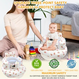 Upgraded Inflatable Baby Seat 3 Months and Up, Inflatable Baby Chair with 3-Point Harness, Baby Floor Seat for Sitting Up, Blow Up Baby Chair with Built in Air Pump