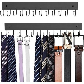 Belt Hanger Wall Mounted, Wooden Belt Organizer 2 Pack Max 24 Storage Capacity, 180° Rotating Space Saving Hangers for Ties, Tank Tops, Scarves, Bras, Keys, Bags Black - Color: Black, Size: 2 Pack