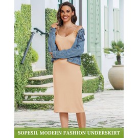 Sopesil Women's Full Slips Soft Long Nightdress Slip Under Dress Adjustable Spaghetti Straps for Ladies V Neck Negligee A-NudeXL