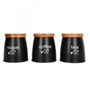 3Pcs Coffee Tea Sugar Container Set Bamboo Lid Durable Iron
