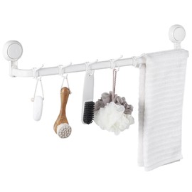 TAILI Suction Cup Bath Towel Holder with 5 Hooks, Drill-Free Towel Rail, Removable, Durable Towel Rail for Bathroom, Door, Shower Room and Kitchen Accessories, Hanging Towel Rail