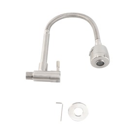 Wall-Mounted Kitchen Faucets 2 Water Modes High Arc Single Handle Bathroom Sink Faucets Stainless Steel Brushed Finished 360 Degree Rotatable Water Tap with Cold Water Inlet Hose