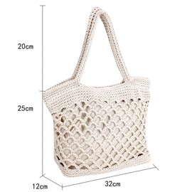 Millya Women Handmade Straw Tote Bag Woven Crochet Top-handle Bag Vacation Beach Handbag (Off-White)