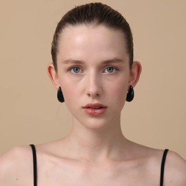 Apsvo Black Earrings Chunky Gold Hoop Earrings for Women, Teardrop Drop Lightweight Hypoallergenic Earrings Fashion Trendy Jewelry