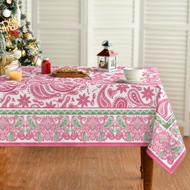 Horaldaily Retro Tablecloth 52×70 Inch Rectangular, Pink Paisley Valentine Washable Seasonal Table Cover for Party Picnic Dinner Decor