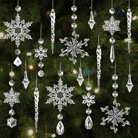 Pack of 16 Christmas Decoration Snowflakes Icicle Pendants, Christmas Tree Decoration Crystal Decorations, Christmas Tree Decorations Snowflakes Decoration Acrylic, Christmas Tree Decoration