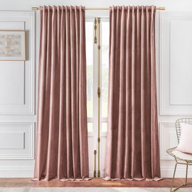 Timeper Wild Rose Pleat Back Tab Velvet Curtains W52 x L96 inches 2 Panels, Room Darkening Solid Home Decor Curtains for Bedroom Living Dining Room Thermal Insulated Luxury Super Soft Window Drapes