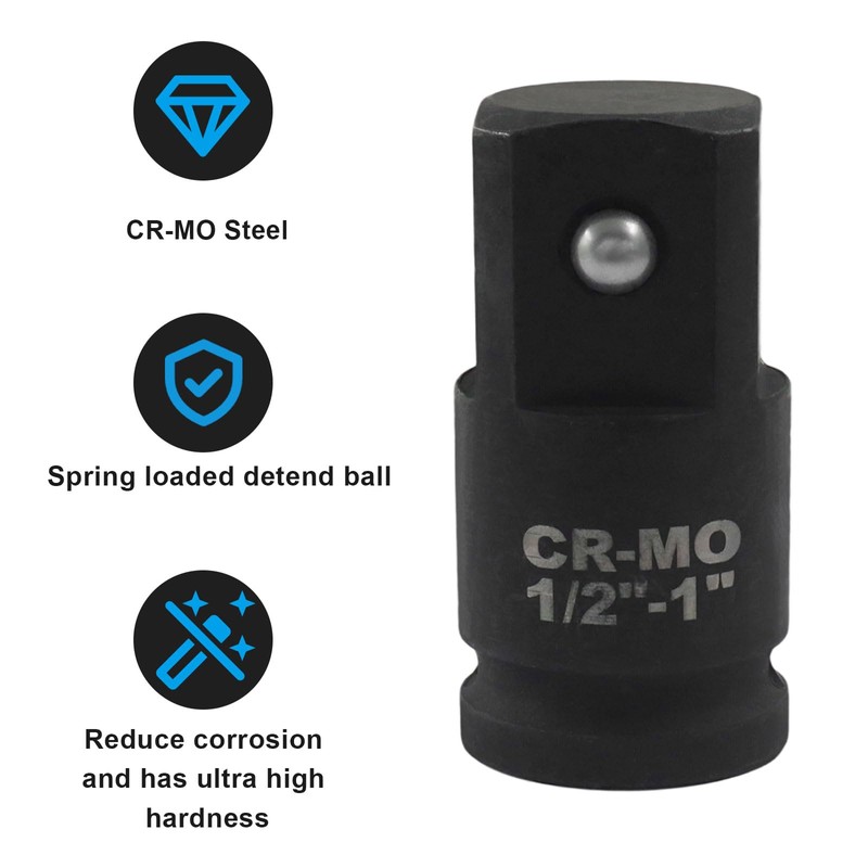 LDEXIN 1/2" Female to 1" Male Impact Socket Adapter, Black