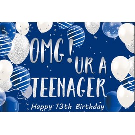 JumDaQQ Pancarta de Fondo de 13 cumpleaños, OMG UR a Teenager 13th Birthday Photography Background Blue Silver, decoración de Feliz 13th Birthday para niños, 13 años de Edad, Fiesta de cumpleaños, te