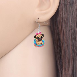 DALANE Valentines Day Gifts Acrylic Pug Dog Earrings Dangle Drop Cute Puppy Pets Jewelry for Women Girls Pug Lovers Gifts Decor Charms (Donut Pug)