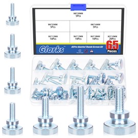 Glarks 65pcs M3 M4 M5 M6 M8 Knurled Thumb Screws, Fully Threaded Thumb Screw Bolts, Flat Knurled Head Thumb Screws Bolts, Shoulder Grip Knobs Fasteners for Electronic, Mechanical