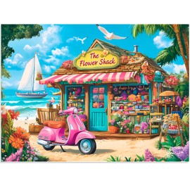 500 Pieces Puzzle for Adults, Beach House Flower Puzzle, Recycled Cardboard Jigsaw Puzzles 500 Pieces, Challenging Puzzles Game Home Art Decor Birthday Party Gift Toy for Teens Seniors 20.5 * 15 inch