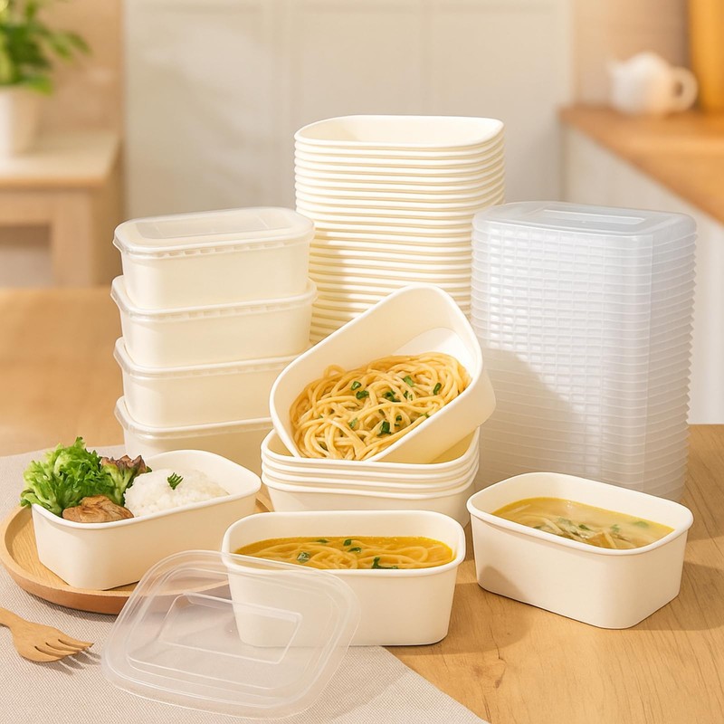 Maxdot 50 Pack Disposable Food Containers with Lids Paper Food