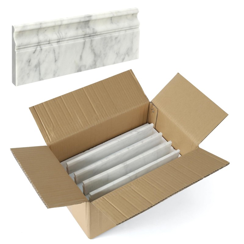 Retheno 4 Pack Carrara White Marble Baseboard Trim Molding 5